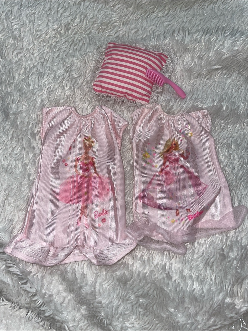 Barbie Pink Doll Nightgowns with Striped Pillow Brush Set 1990’s
